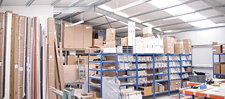 A building being used as a warehouse to store boxes